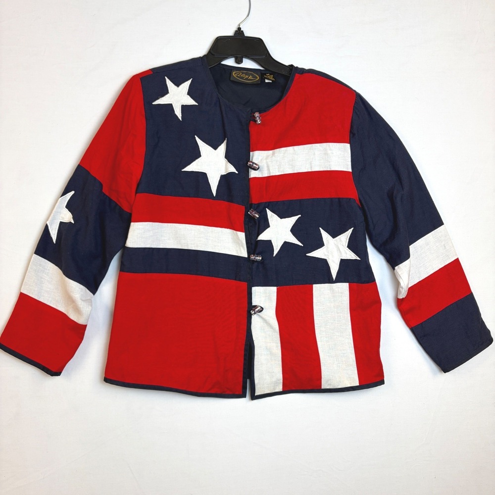 Alex Kim Vintage American Flag Stars‎ and Stripes Patriotic Jacket Med. Festival